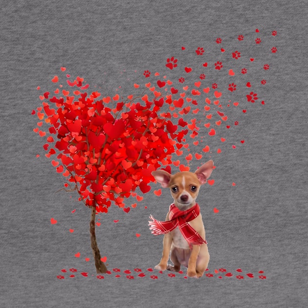 Happy Valentine's Day Heart Tree Love Tan Chihuahua by PlumleelaurineArt